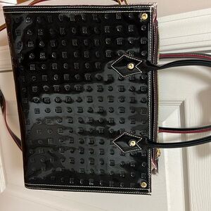 Acadia Italy Stamped Patent Leather bag with red and snake skin accents